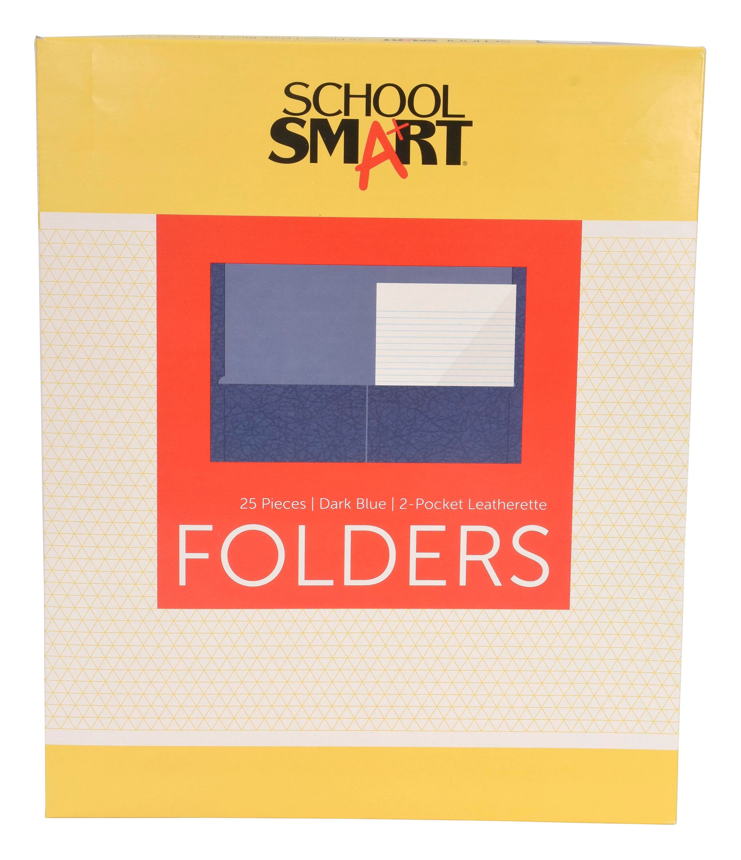 School Smart 2-Pocket Folders with No Brads, Dark Blue, Pack of 25 084899